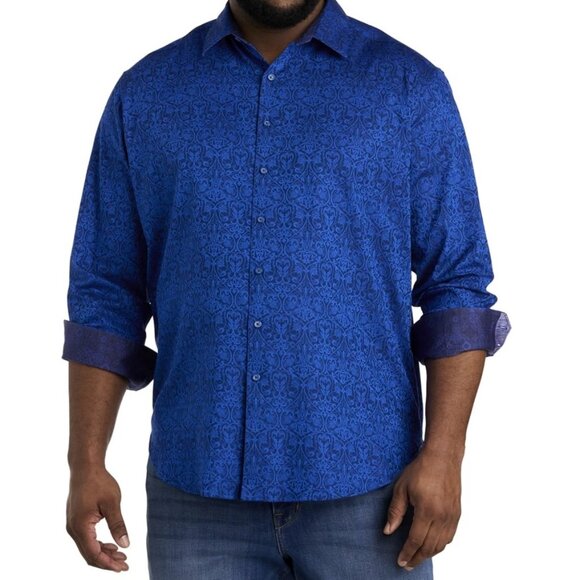 Men's 5XL Robert Graham BLUE Luther Tonal Long Sleeved Sport Shirt - Picture 1 of 15